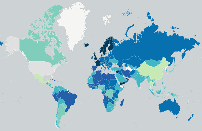 Map of Vacation Days Around the World