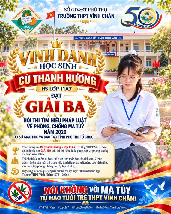 Học sinh Trường THPT Vĩnh Chân đạt giải Ba hội thi tìm hiểu pháp luật về phòng, chống ma túy năm 2026