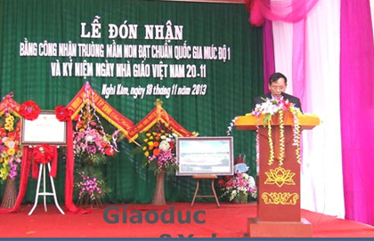 Trường Mầm non xã Nghi Kim, TP. Vinh, Nghệ An Đón nhận danh hiệu Trường chuẩn Quốc gia mức độ 1.